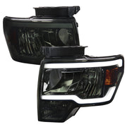 2009-2014 Ford F-150 LED Tube Factory Style Headlights Chrome/Smoke Lens