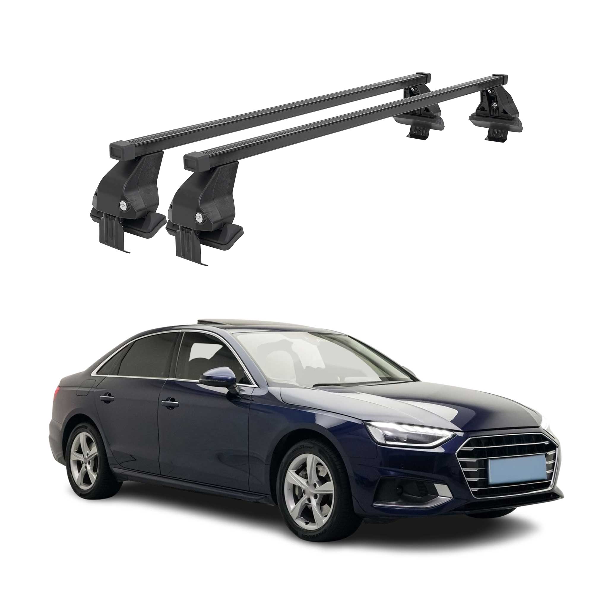 Top Roof Racks Cross Bars fits Audi A4 B9 Sedan 2020-26 FL 2Pcs Black Steel