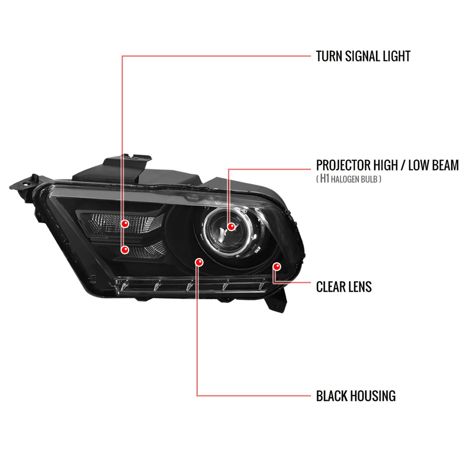2010-2014 Ford Mustang Retrofit Style Projector Headlights Matte Black/Clear