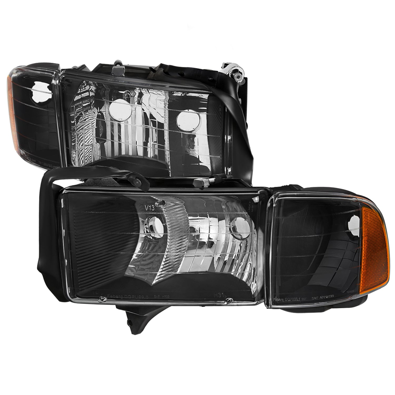 1999-2001 Dodge RAM 1500 Sport Factory Headlights & Corner Lights Black/Clear