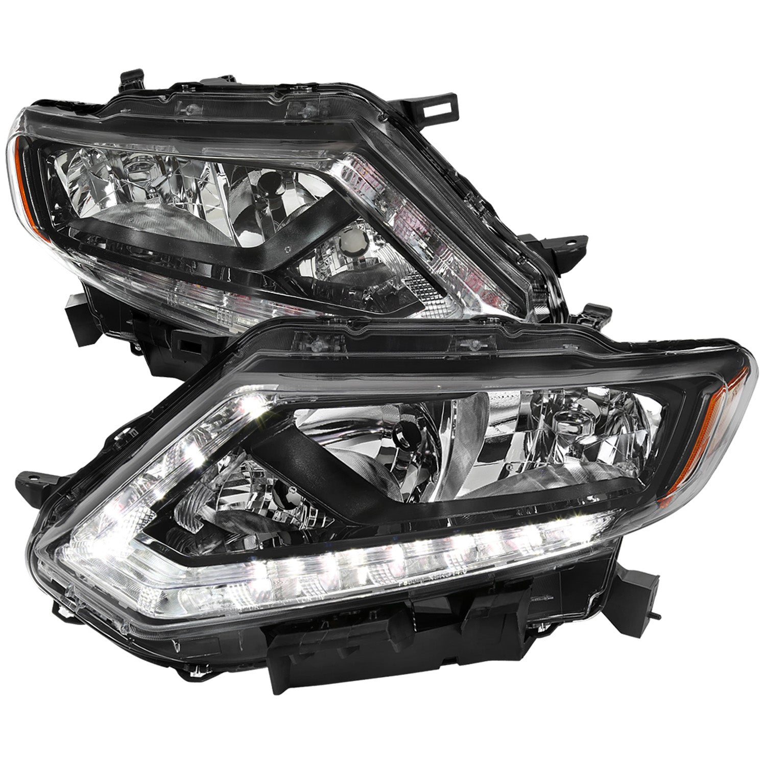 2014-2016 Nissan Rogue LED Strip Factory Style Headlights Matte Black/Clear