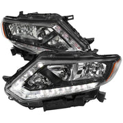 2014-2016 Nissan Rogue LED Strip Factory Style Headlights Matte Black/Clear