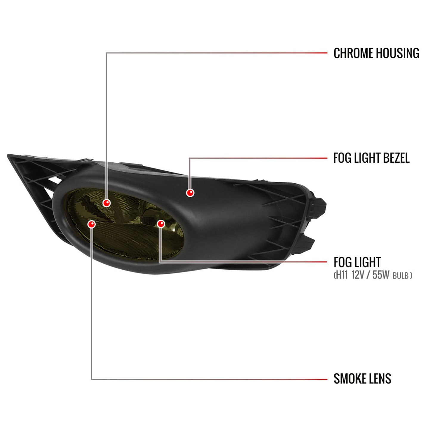 2009-2011 Honda Civic Sedan H11 Fog Lights Chrome Housing/Smoke Lens