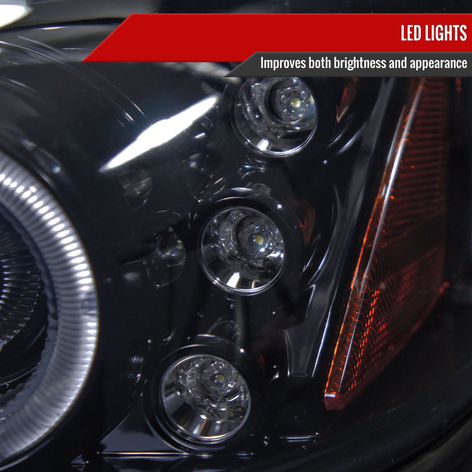 1999-2005 Pontiac Grand AM Dual Halo Projector Headlights Glossy Black/Smoke