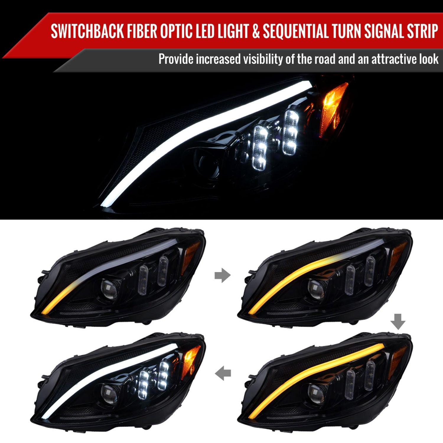 2015-2018 Mercedes-Benz C-Class W205 LED Headlights Signal Black/Light Smoke