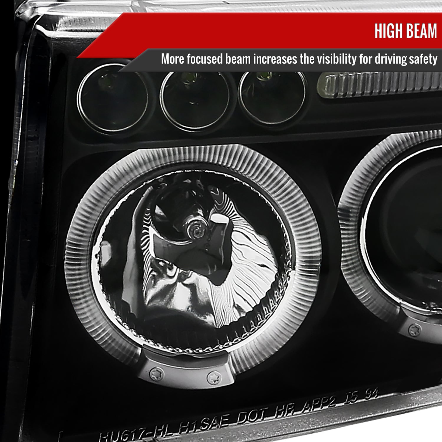 1994-2001 Dodge RAM Dual Halo Projector Headlights Matte Black/Clear Lens