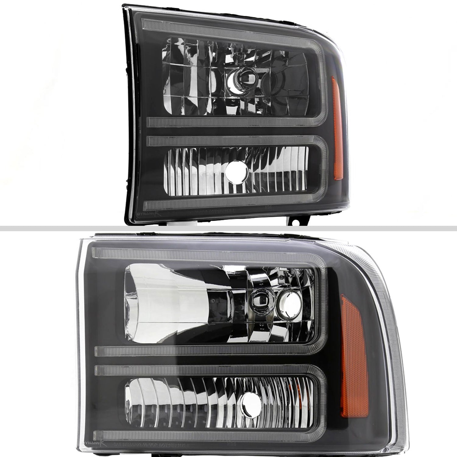 1999-2004 Ford F-250/350/450/550/Excursion Headlights Dual LED C-Bar Black