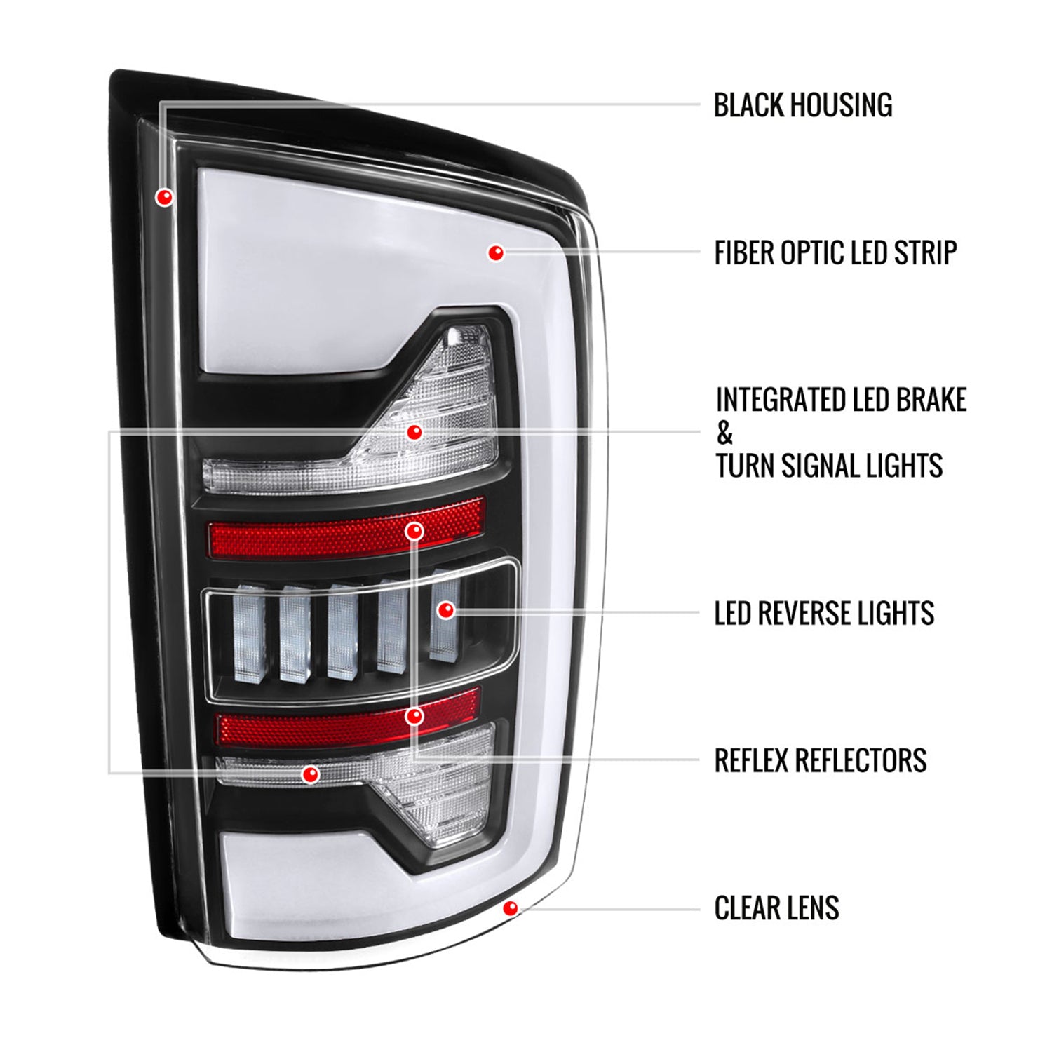 2007-2009 Dodge RAM 1500/2500/3500 White LED Bar Tail Lights Matte Black/Clear