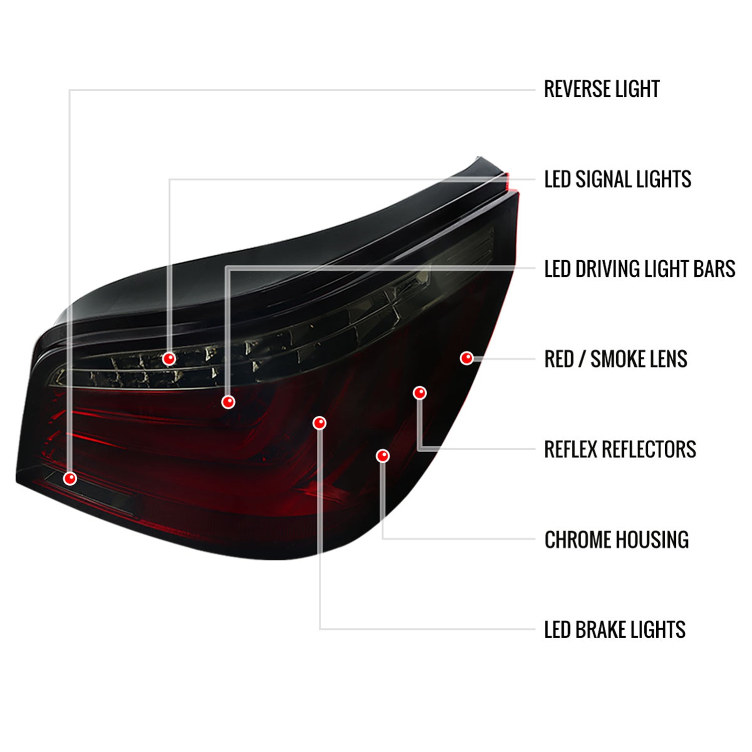 2008-2010 BMW E60 5 Series Sedan LED Tail Lights Chrome/Red Smoke Lens