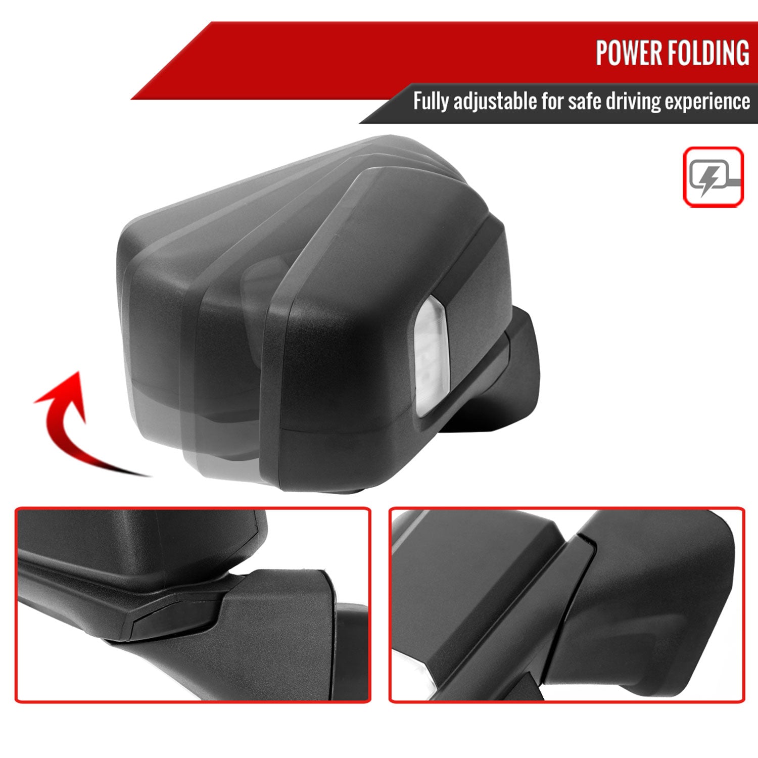2019-2024 GMC Sierra 1500 Black Auto-Fold Side Mirror & Auxiliary Passenger