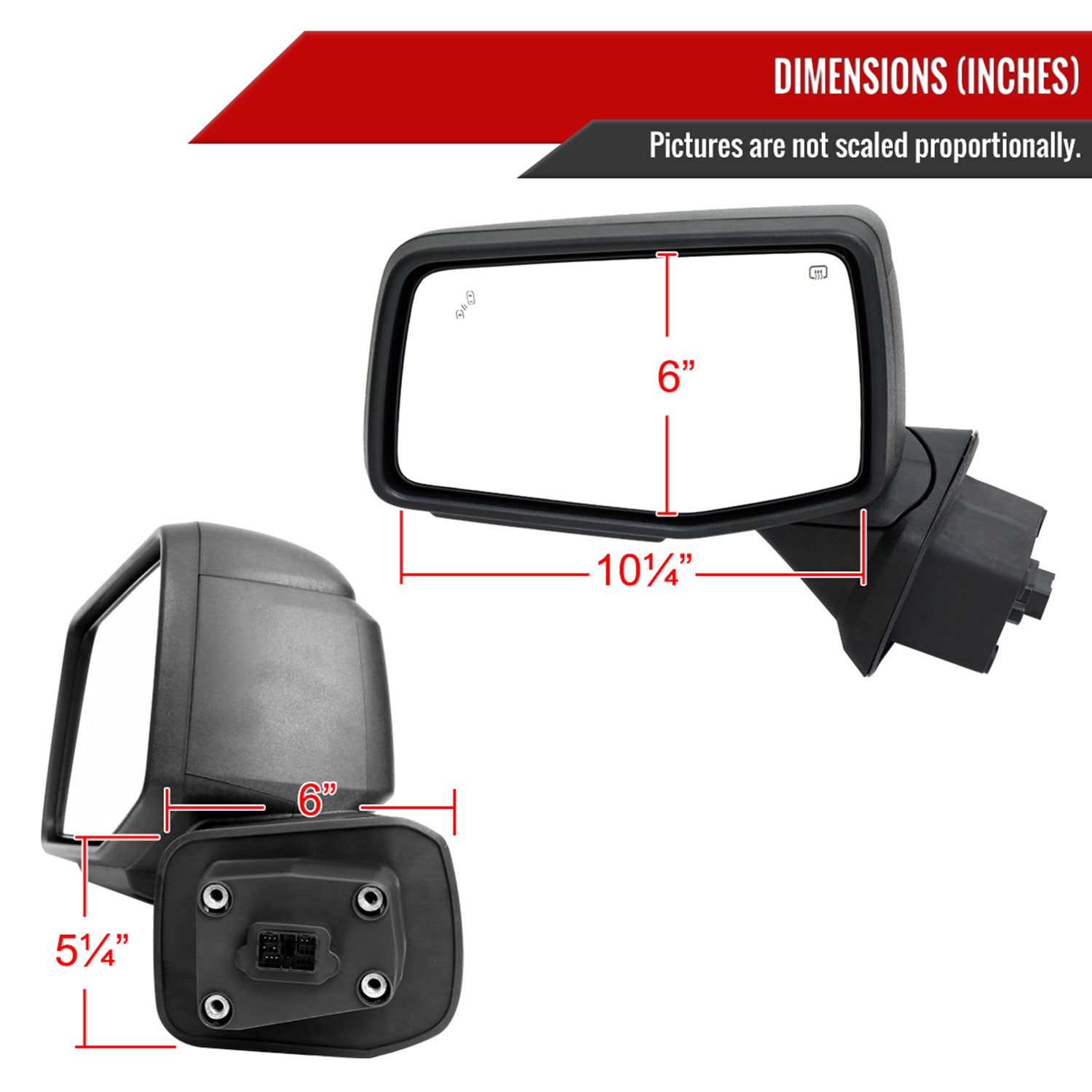 2019-2024 GMC Sierra 1500 Black Manual Fold & Heated Side Mirror Driver Side