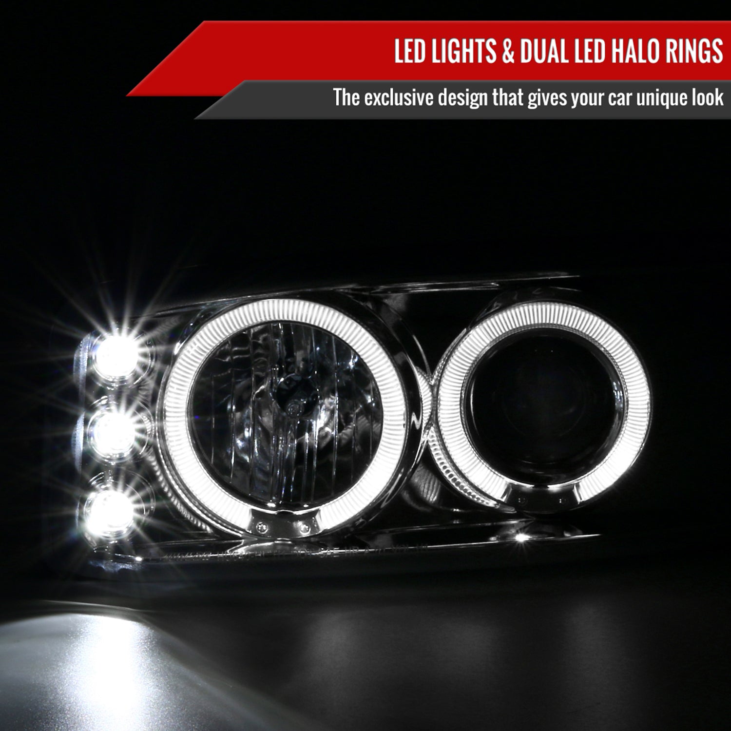 1999-2006 GMC Sierra/ Yukon/Yukon XL Dual Halo Headlights LED Chrome