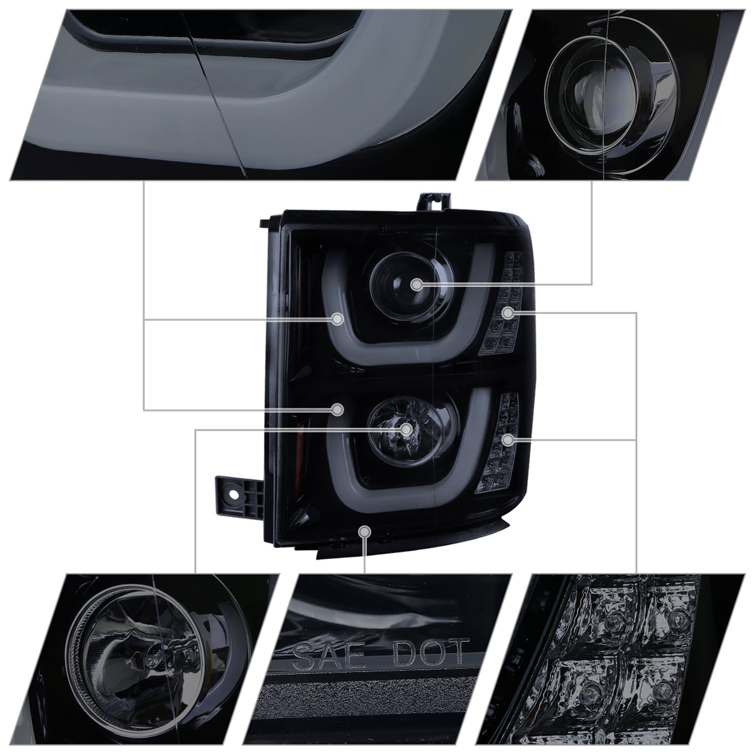 2014-2015 Chevy Silverado 1500 LED U-Bar Headlights LED Signal Lights Smoke
