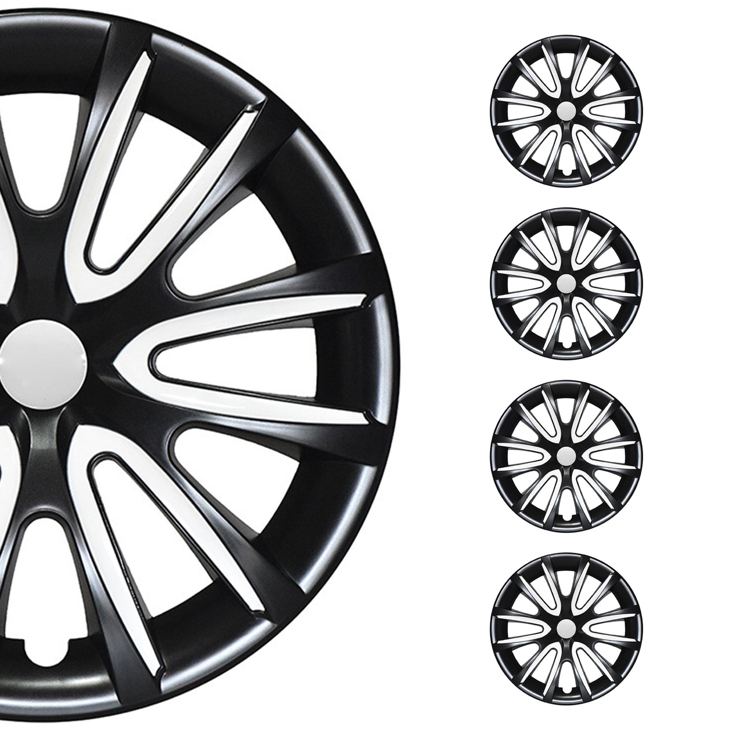 Bicolo Hub Caps Wheel Cover 16" Black & White Full Set 4 pcs.