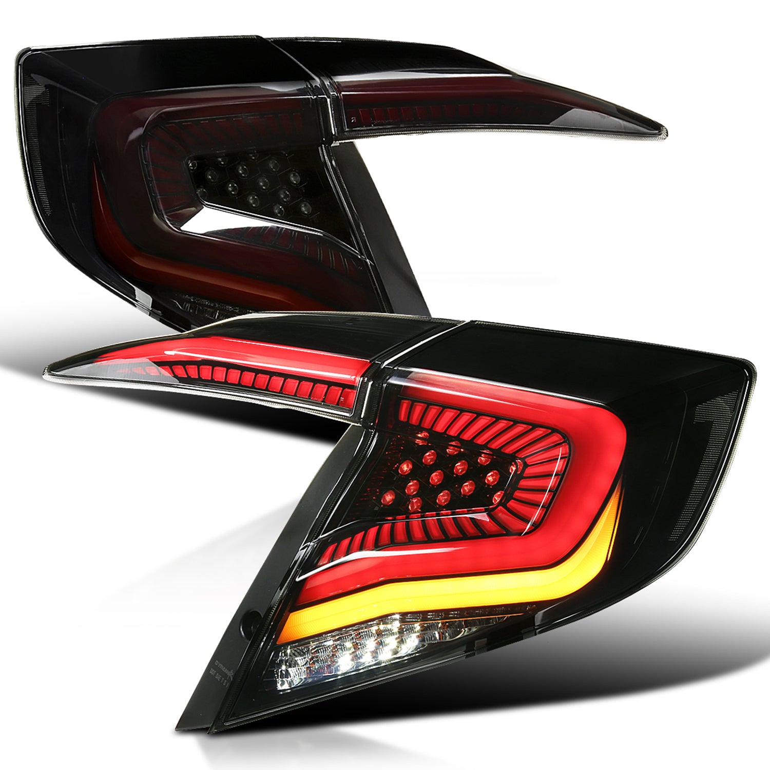 2016-2021 Honda Civic Sedan LED Tail Lights &Signal Lights Glossy Black V2