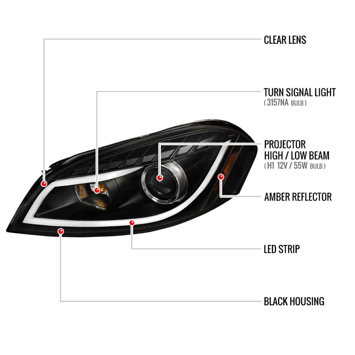 2006-2013 Chevy Impala / Impala Limited /Monte Carlo LED Bar Headlights Black