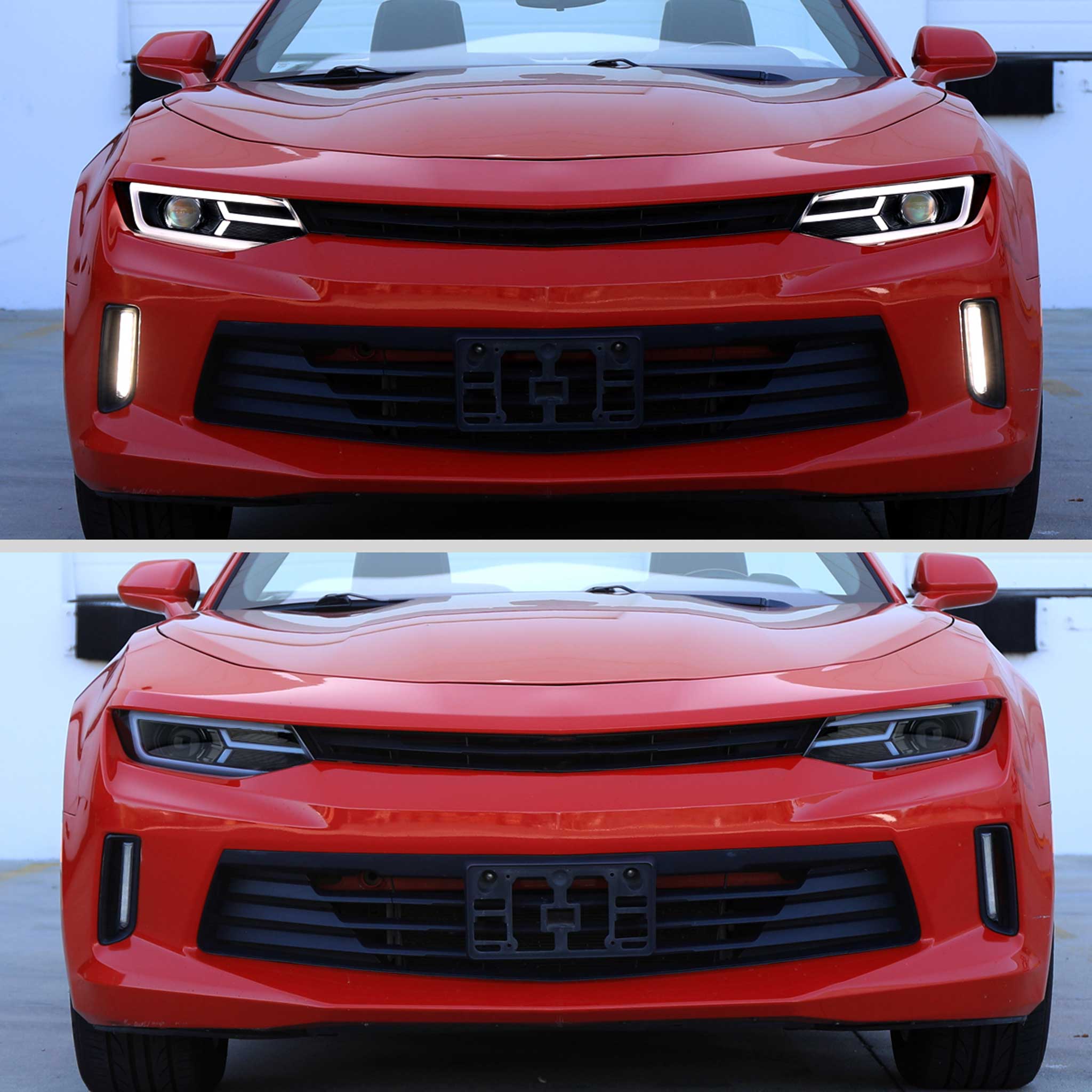 For Chevrolet Camaro 2016-2018 LED Strip Projector Headlights Turn Signal Light Glossy Black Housing Clear Lens