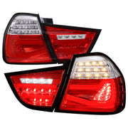 2009-2011 BMW E90 3-Series 4Dr Sedan Red LED Tail Light Chrome/Red Clear Lens
