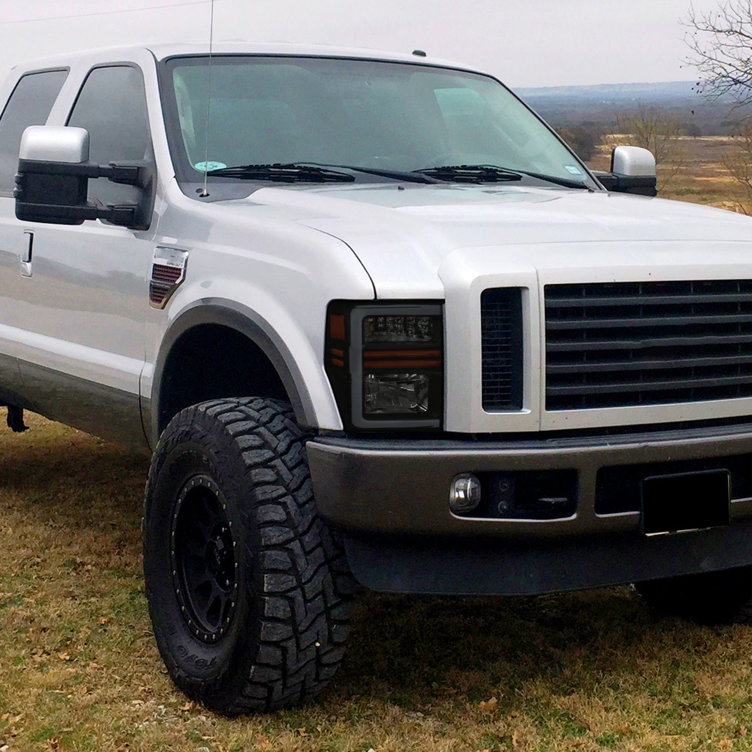 2008-2010 Ford F-250/350/450/550 SuperDuty LED Signal Factory Headlights Black