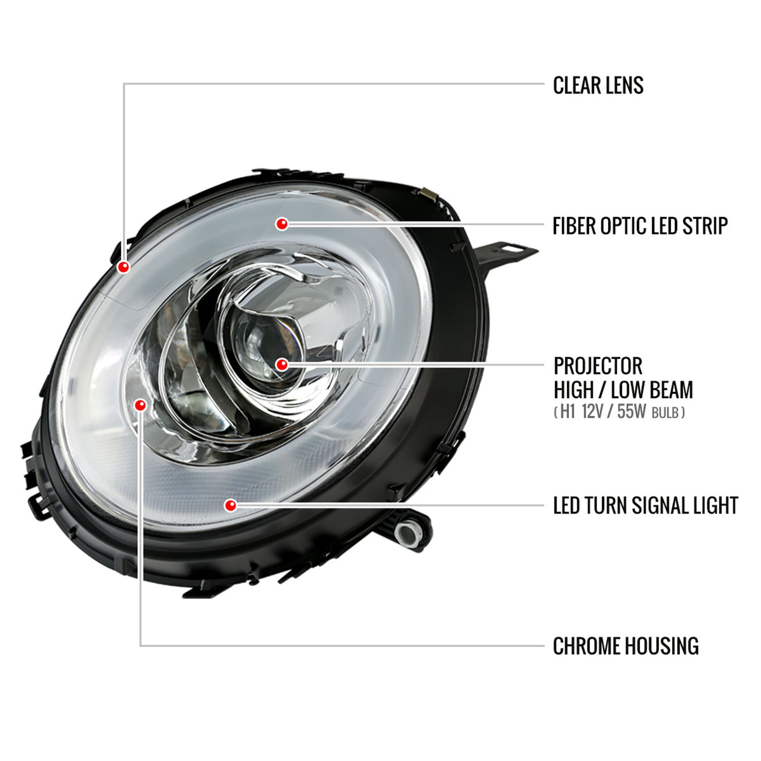 2007-2015 Mini Cooper R55 R56 R57 R58 R59 Headlights LED Bar Signal Chrome