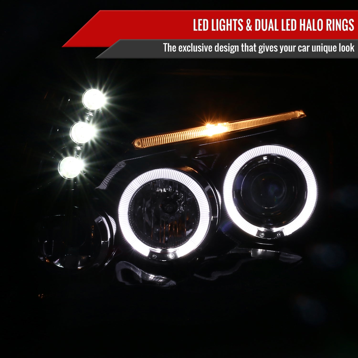 2005-2011 Toyota Tacoma Dual Halo Projector Headlights Jet Black/Clear Lens