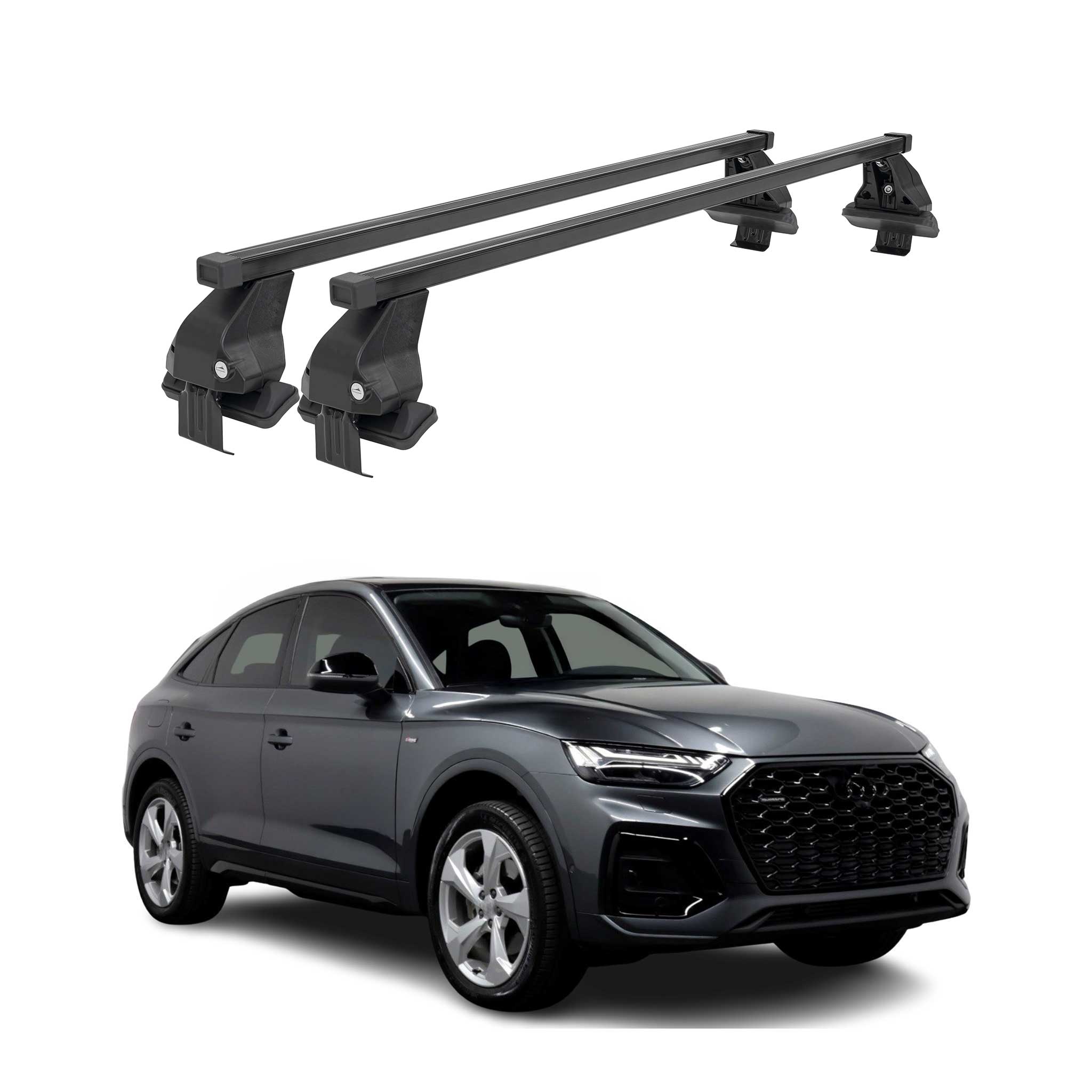 Top Roof Racks Cross Bars fits Audi Q5 Sportback 2.gen 2021-2025 Black Steel 2x