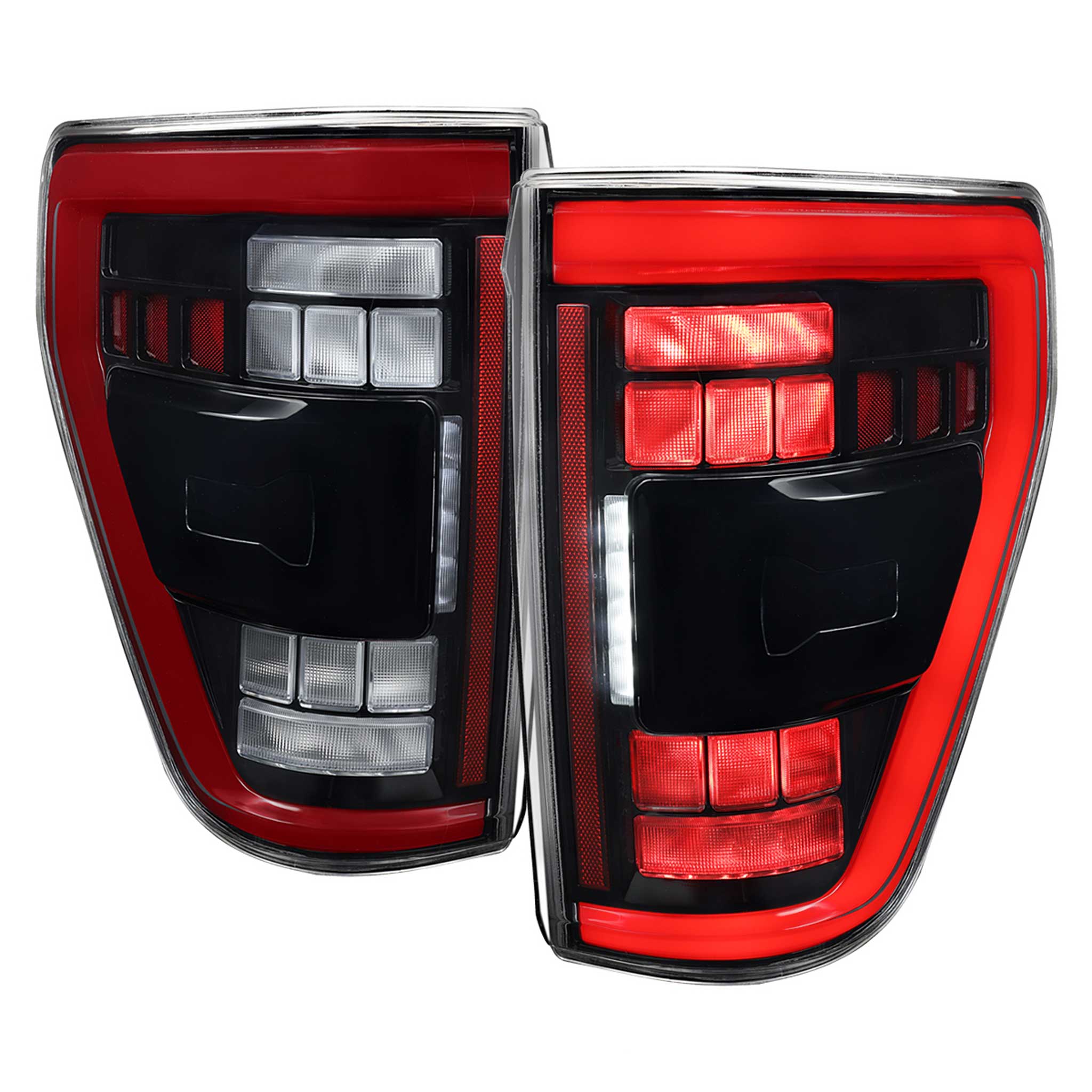 For Ford F-150 2021-2023 Full LEDTail Light Halogen Bulb Blind Spot Model Glossy Black With Red Light Bar