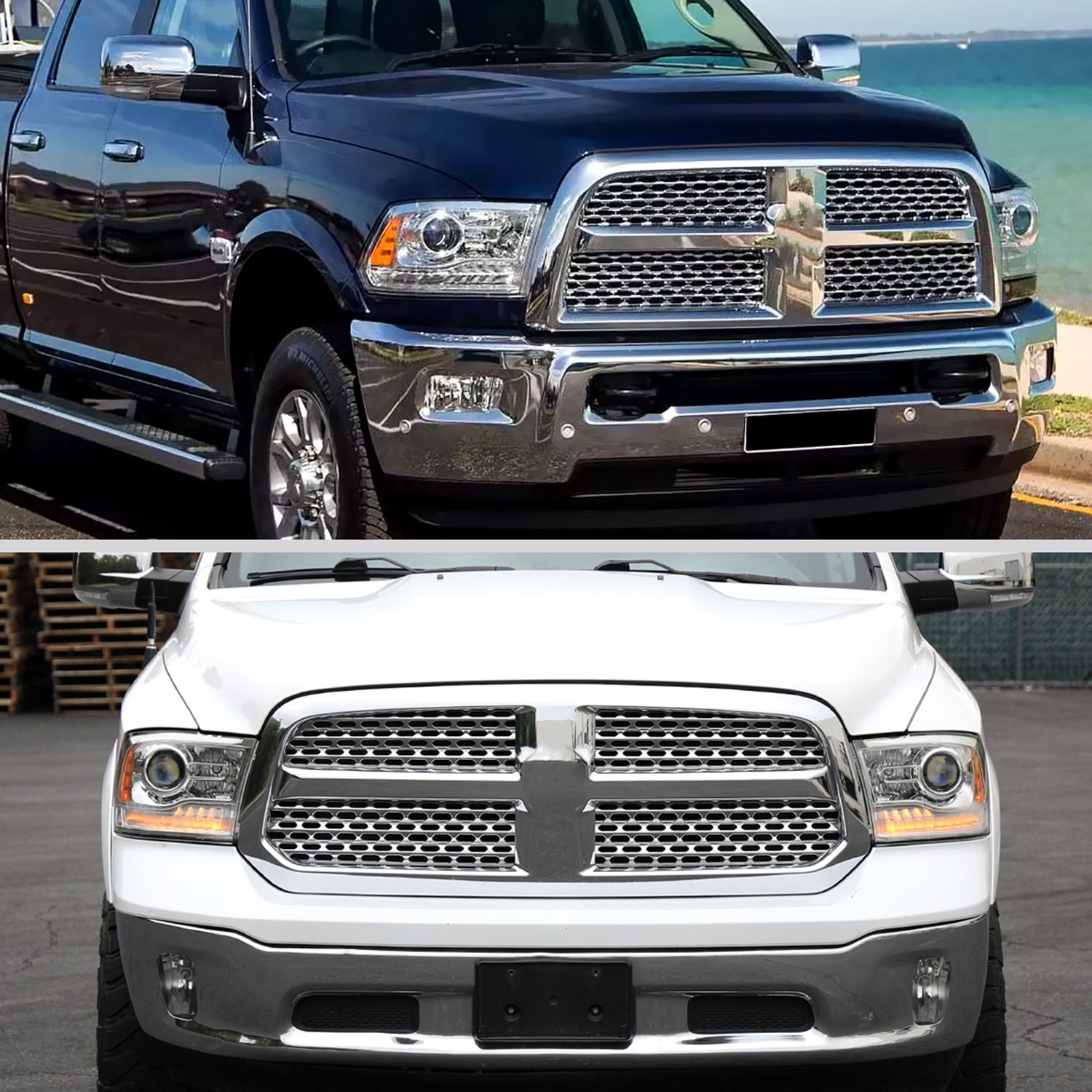 2013-2018 RAM 1500 2500 3500 LED Bar Projector Headlights Chrome/Clear Lens