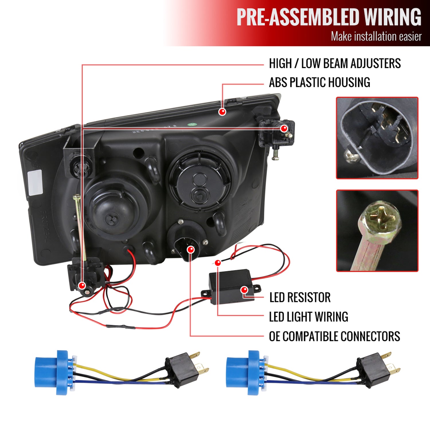 1999-2004 Ford F-250/350/450/550/Excursion Projector Headlights LED Black