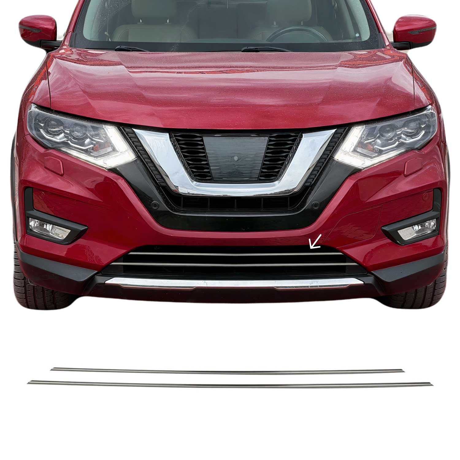 2017-2020 Nissan Rogue Sport Front Bumper Lower Trim Molding Stainless Steel Silver 2Pcs