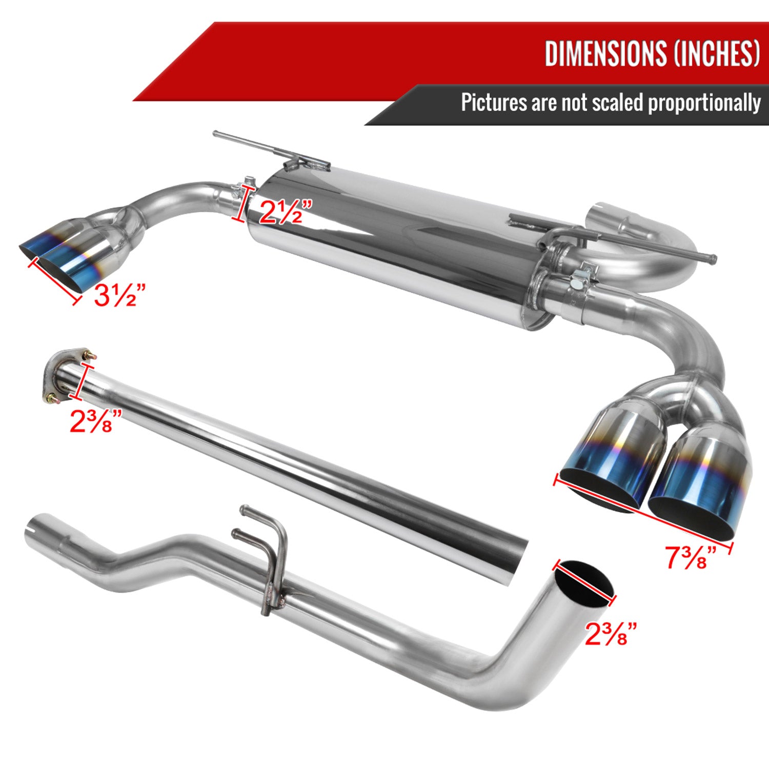 2009-2014 Hyundai Genesis Coupe 2.0T T-304 Steel Catback Exhaust Burnt Tip