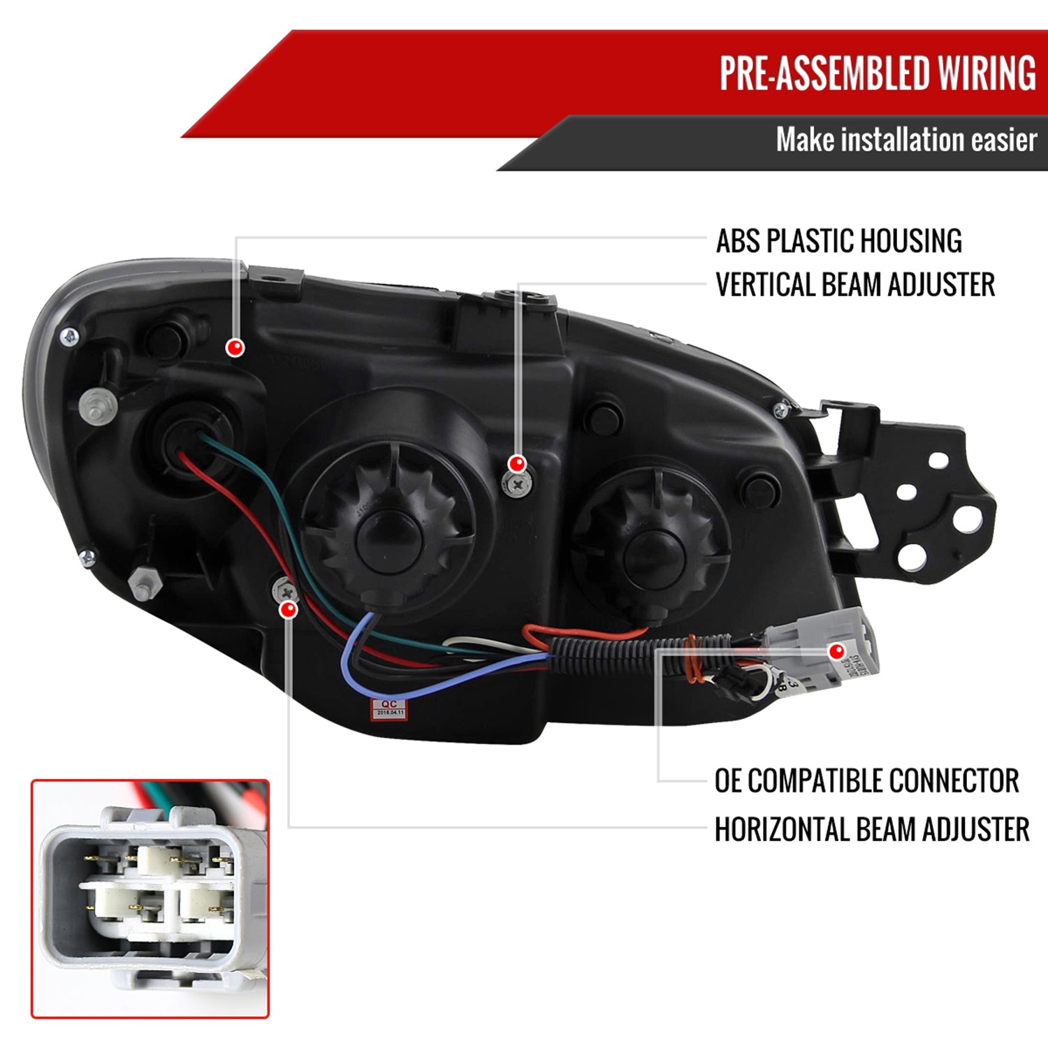 2006-2007 Subaru Impreza WRX/STI Projector Headlights LED Light Strip Black