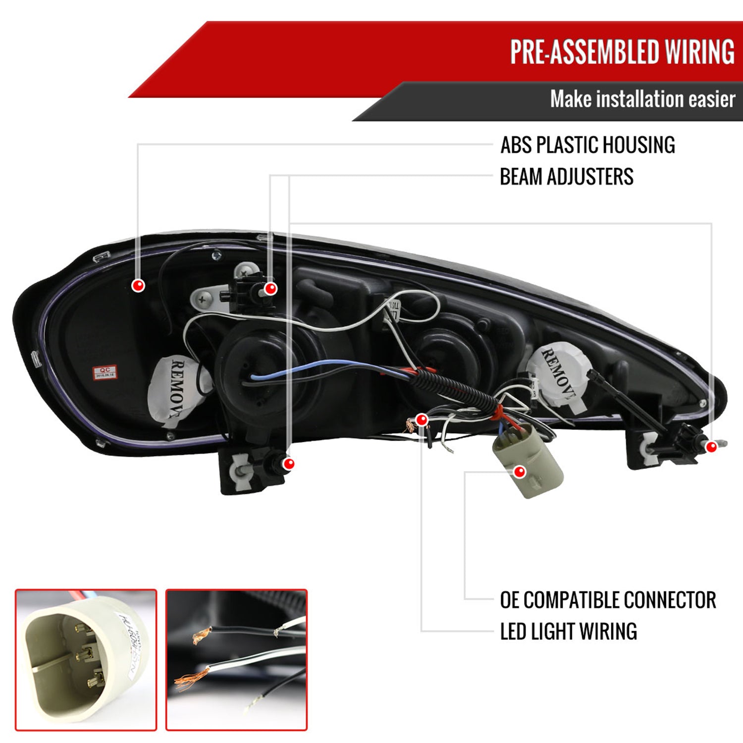 1999-2005 Pontiac Grand AM Dual Halo Projector Headlights Glossy Black/Smoke