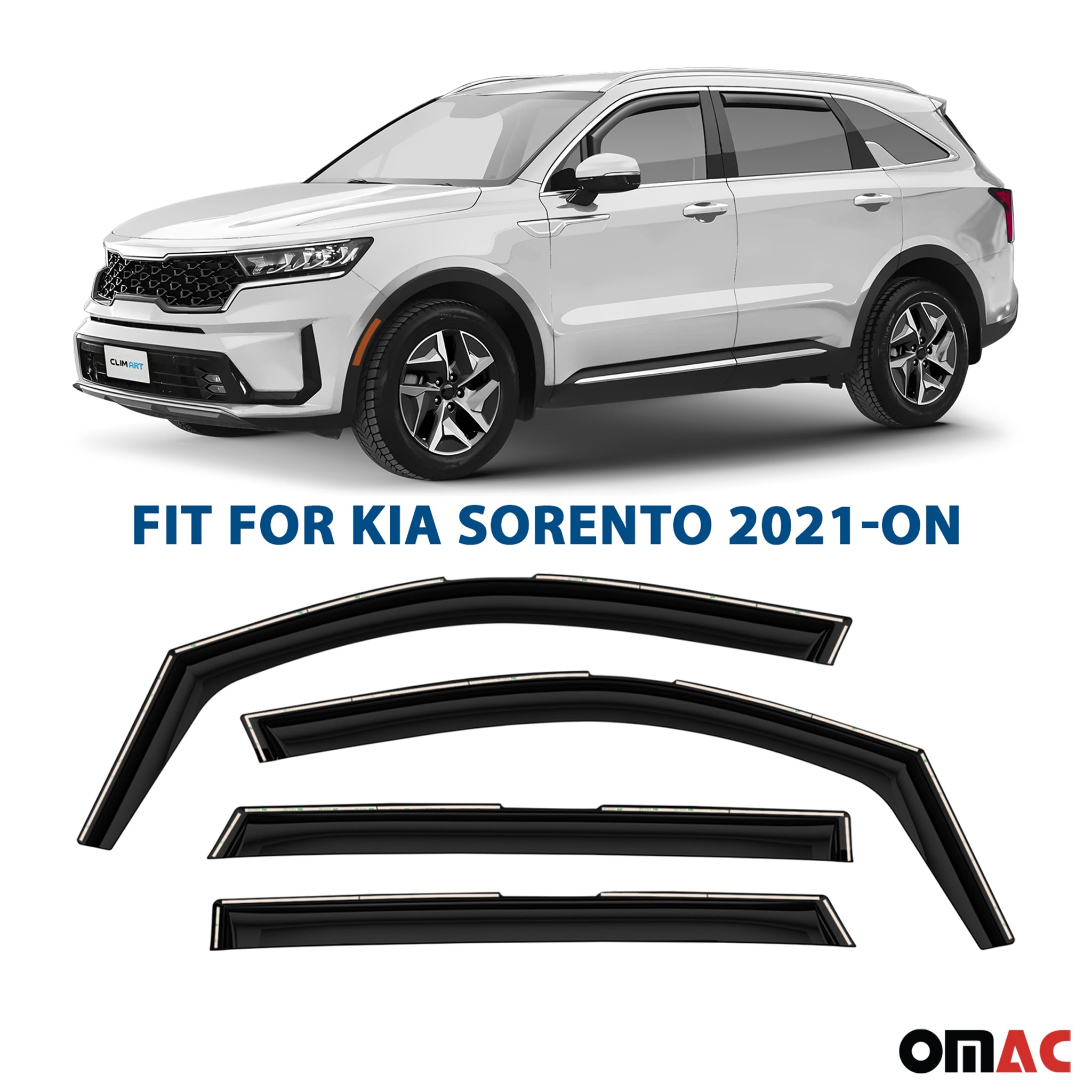 Clim Art Wind Deflectors for Kia Sorento 2021-2025 Shatterproof Dark Smoke 4 Pcs