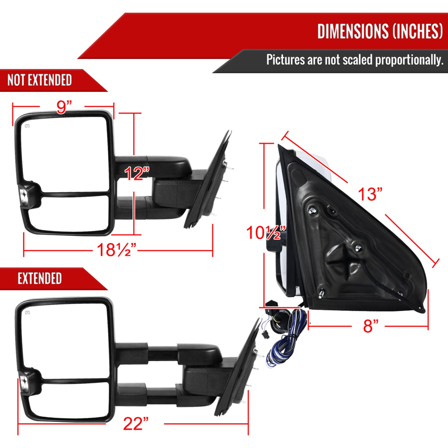 2014-2016 Chevy Silverado/GMC Sierra Heated ATS Manual Chrome Towing Mirrors