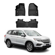 2016-2022 Honda Pilot Premium Floor Mats Liners First and Second Row Set Black