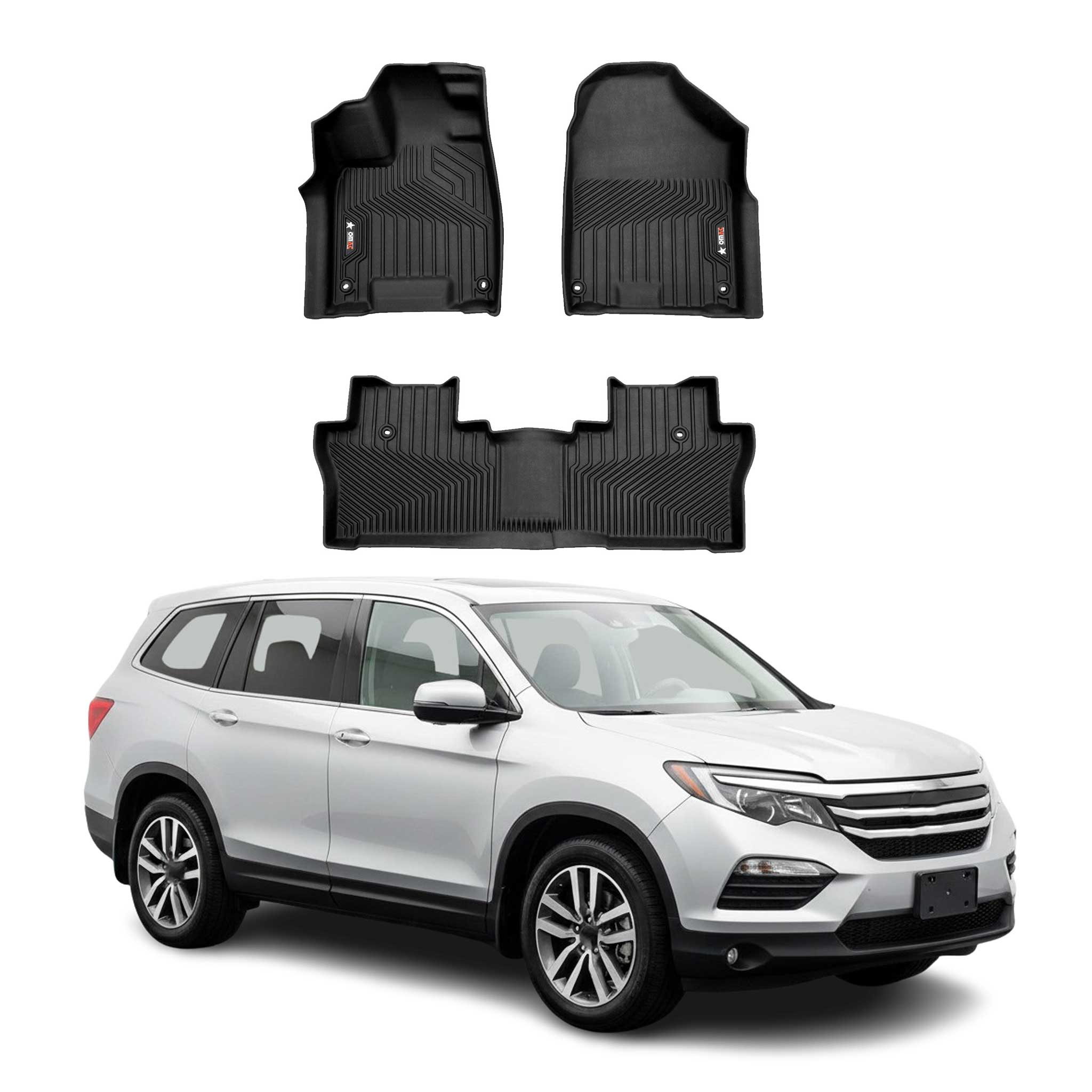 2016-2022 Honda Pilot Premium Floor Mats Liners First and Second Row Set Black