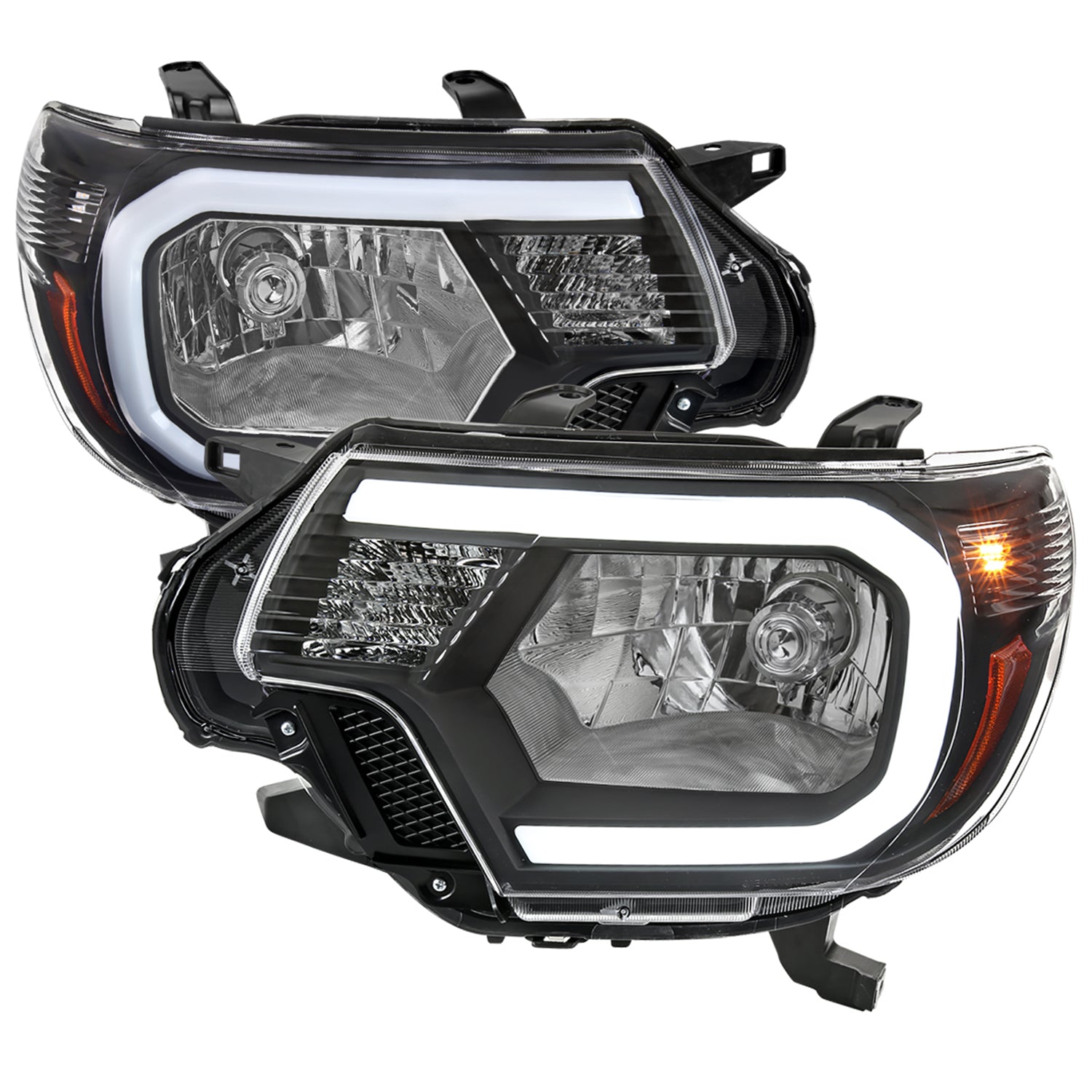 2012-2015 Toyota Tacoma LED Bar Factory Headlights Amber Reflector Matt Black