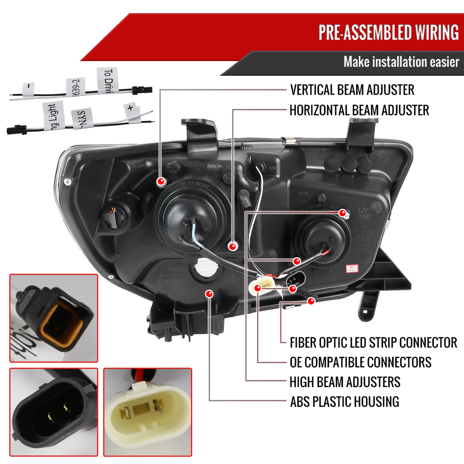 2007-2013 Toyota Tundra/ 08-2017 Sequoia LED CBar Projector Headlights Jet Black