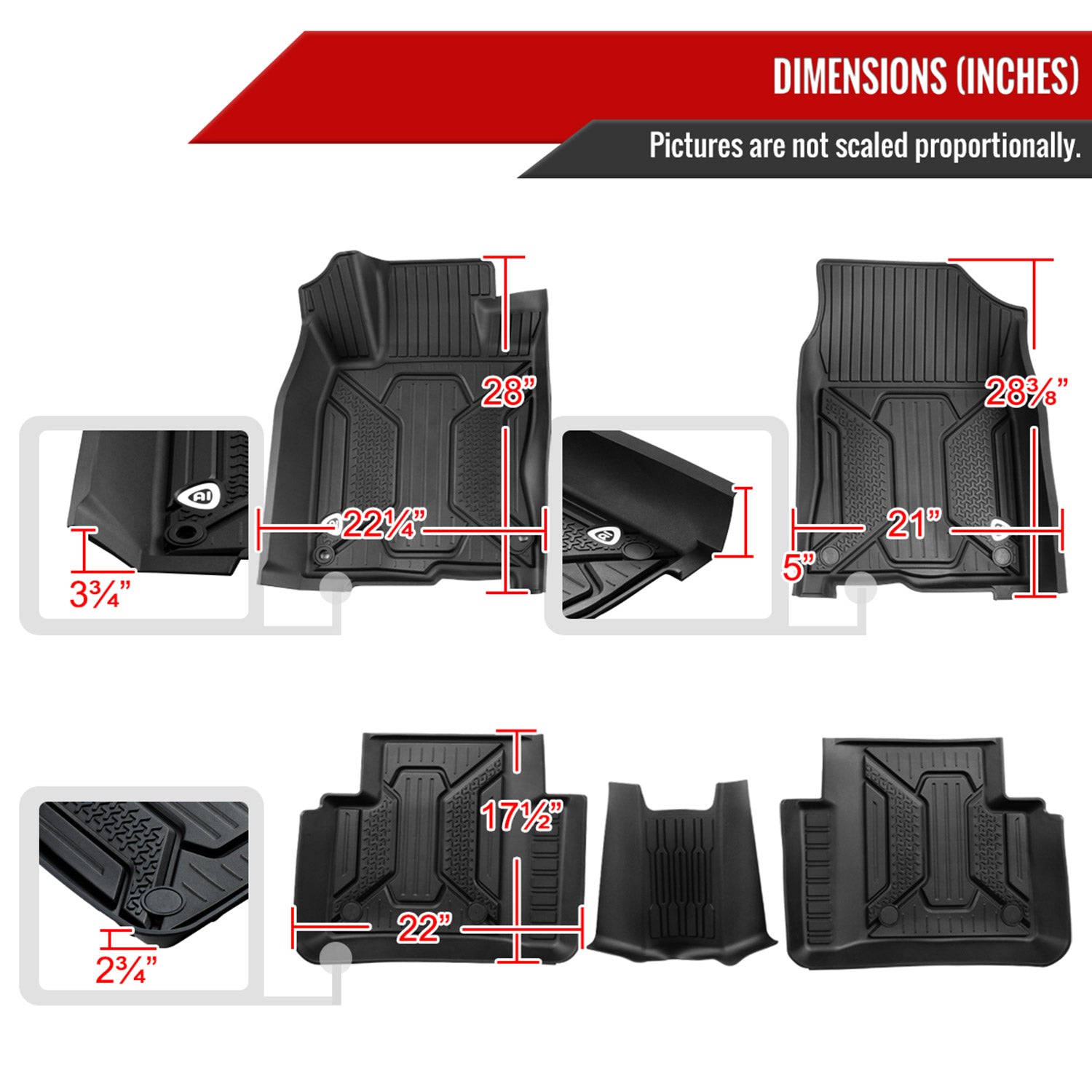 2016-2021 Honda Civic All Weather TPE Floor Mats Liner 5Pcs