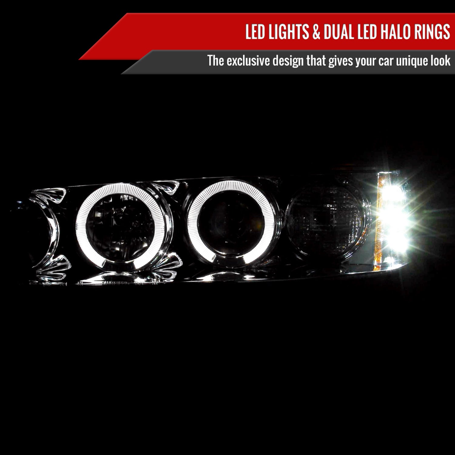 1994-1997 Honda Accord Dual Halo Projector Headlights Chrome/Clear Lens