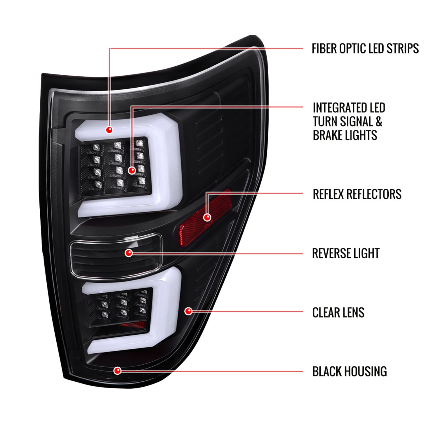 2009-2014 Ford F-150 LED Tail Lights with LED Bar Matte Black/Clear Lens