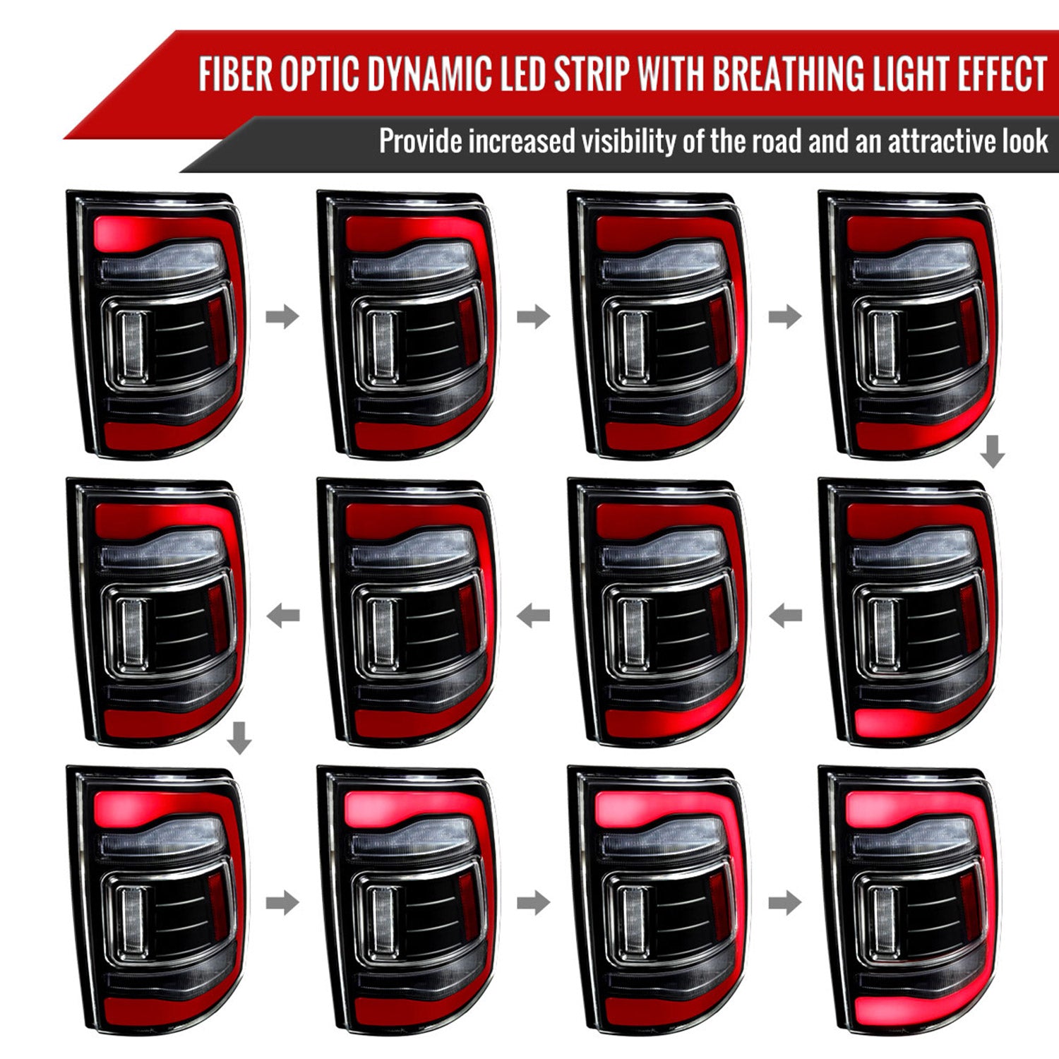 2013-2018 RAM 1500/2500/3500 Sequential Signal LED Tail Lights Black/Clear