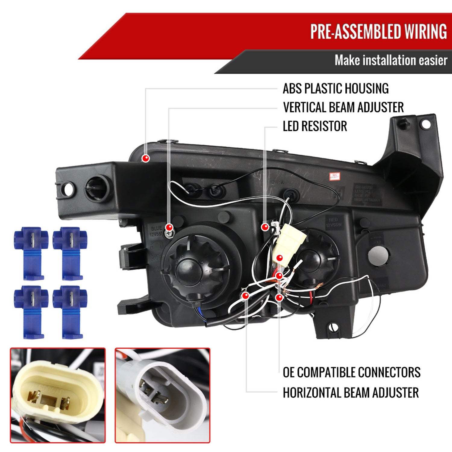 2005-2010 Dodge Charger Dual Halo Projector Headlights Jet Black/Clear Lens