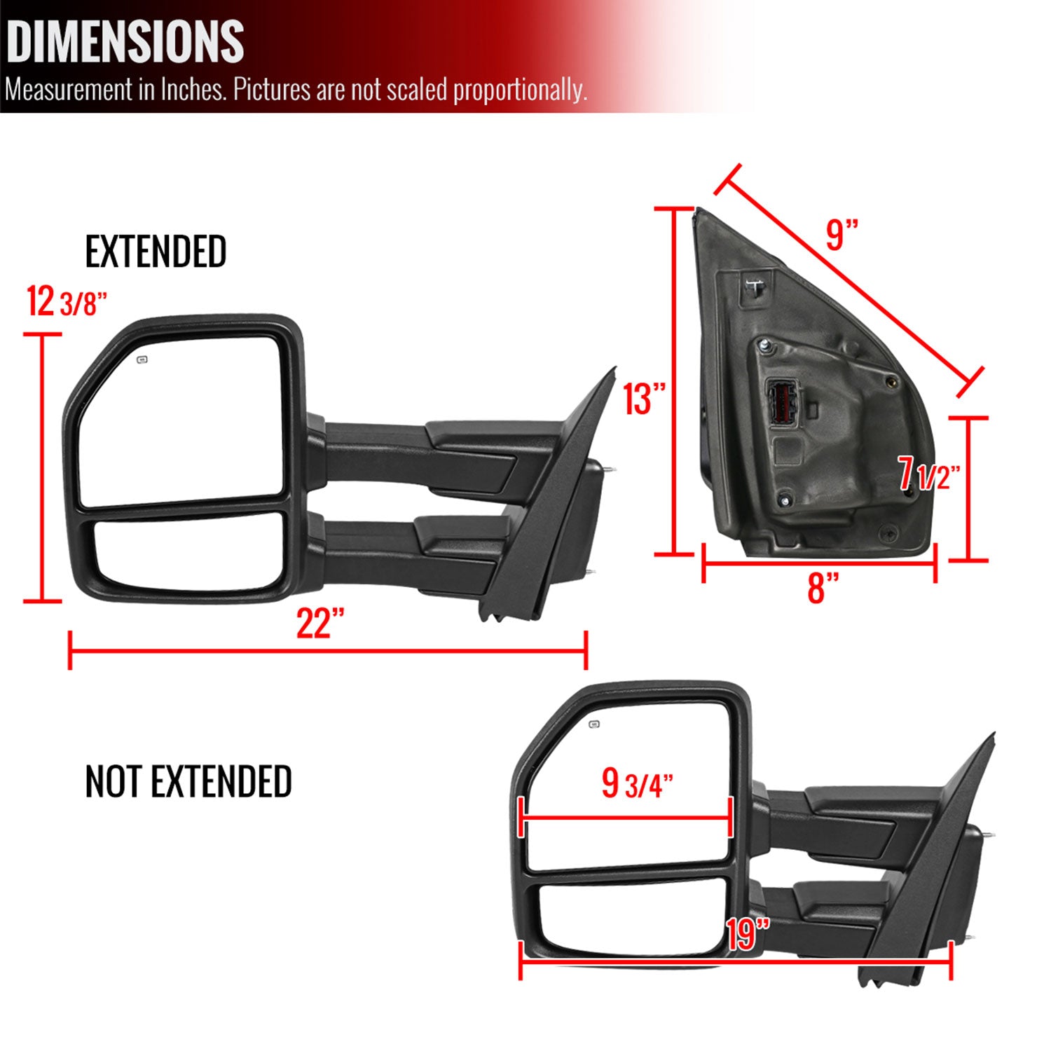 2015-2020 Ford F-150 Heated Towing Mirrors Clear Lens Sequential &Turn Signal