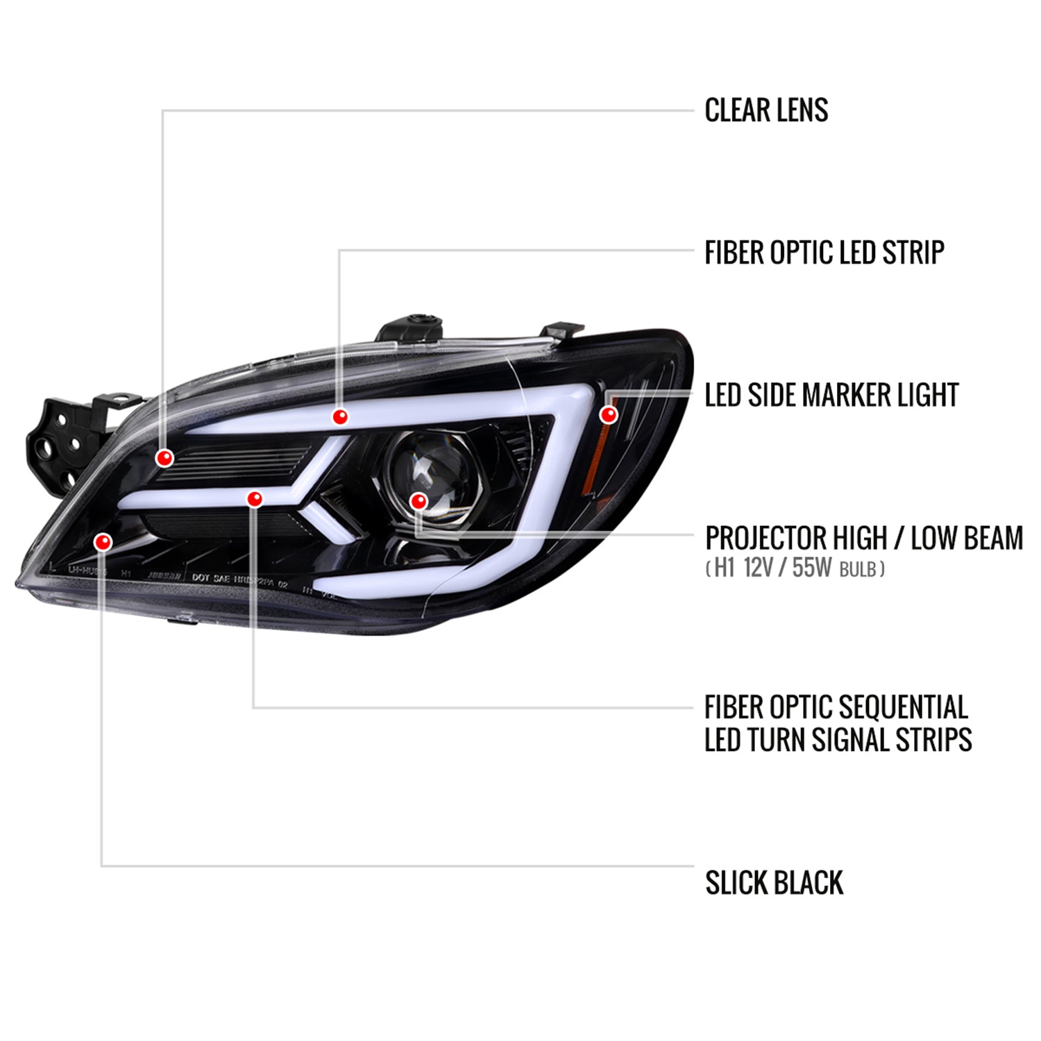 2006-2007 Subaru Impreza WRX STI LED Bar Signal Projector Headlights Black