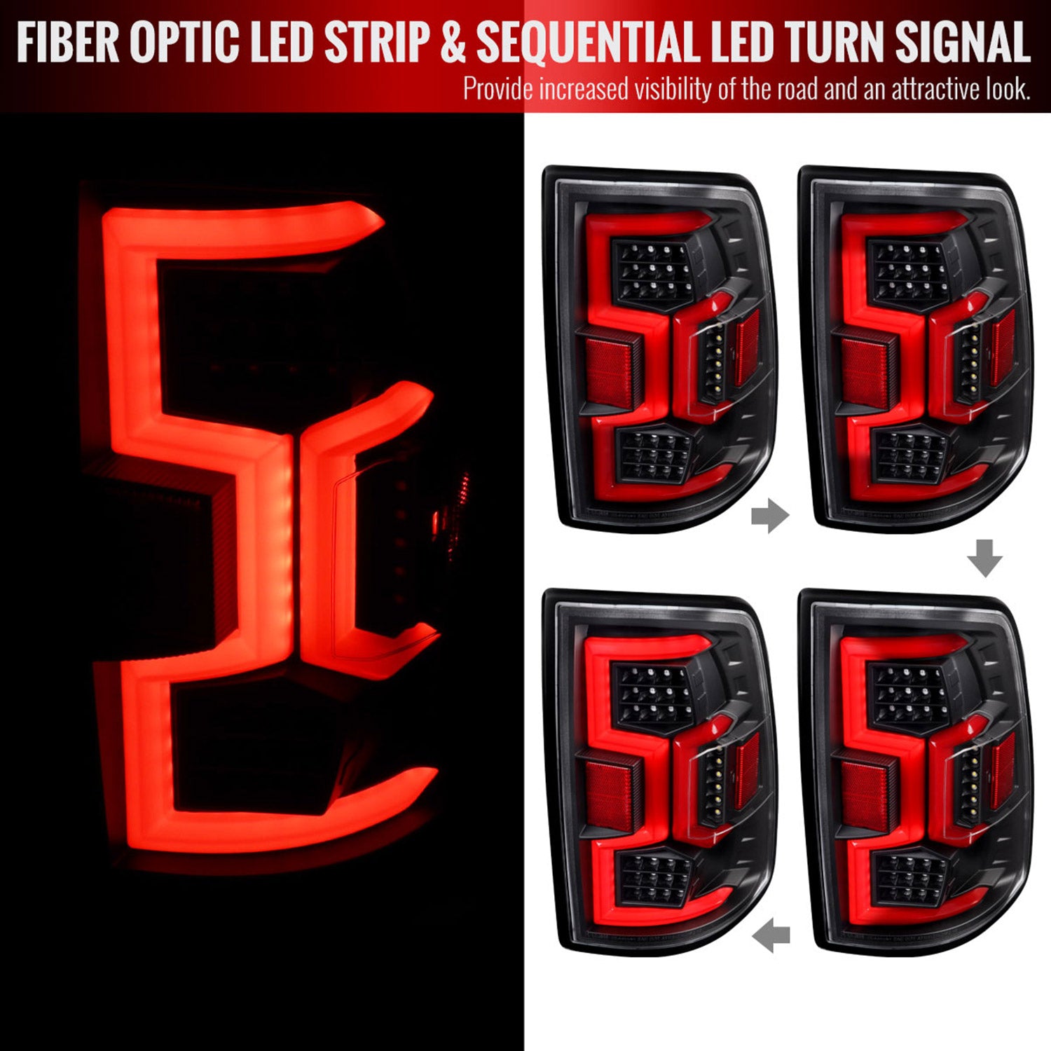 2019-2024 Dodge RAM 2500/3500 Red LED Bar Signal Tail Lights Black/Clear