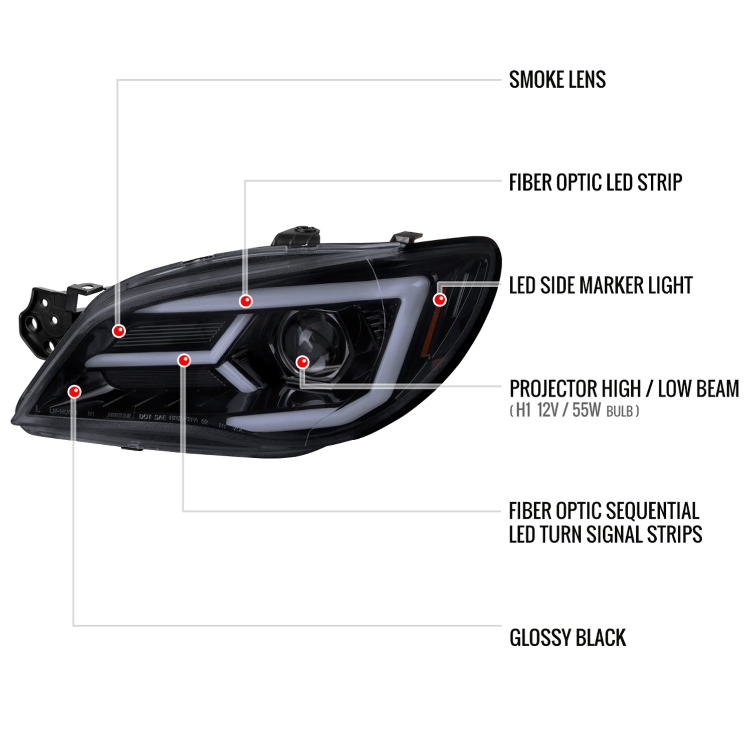 2006-2007 Subaru Impreza WRX STI LED Bar Signal Projector Headlights Smoke
