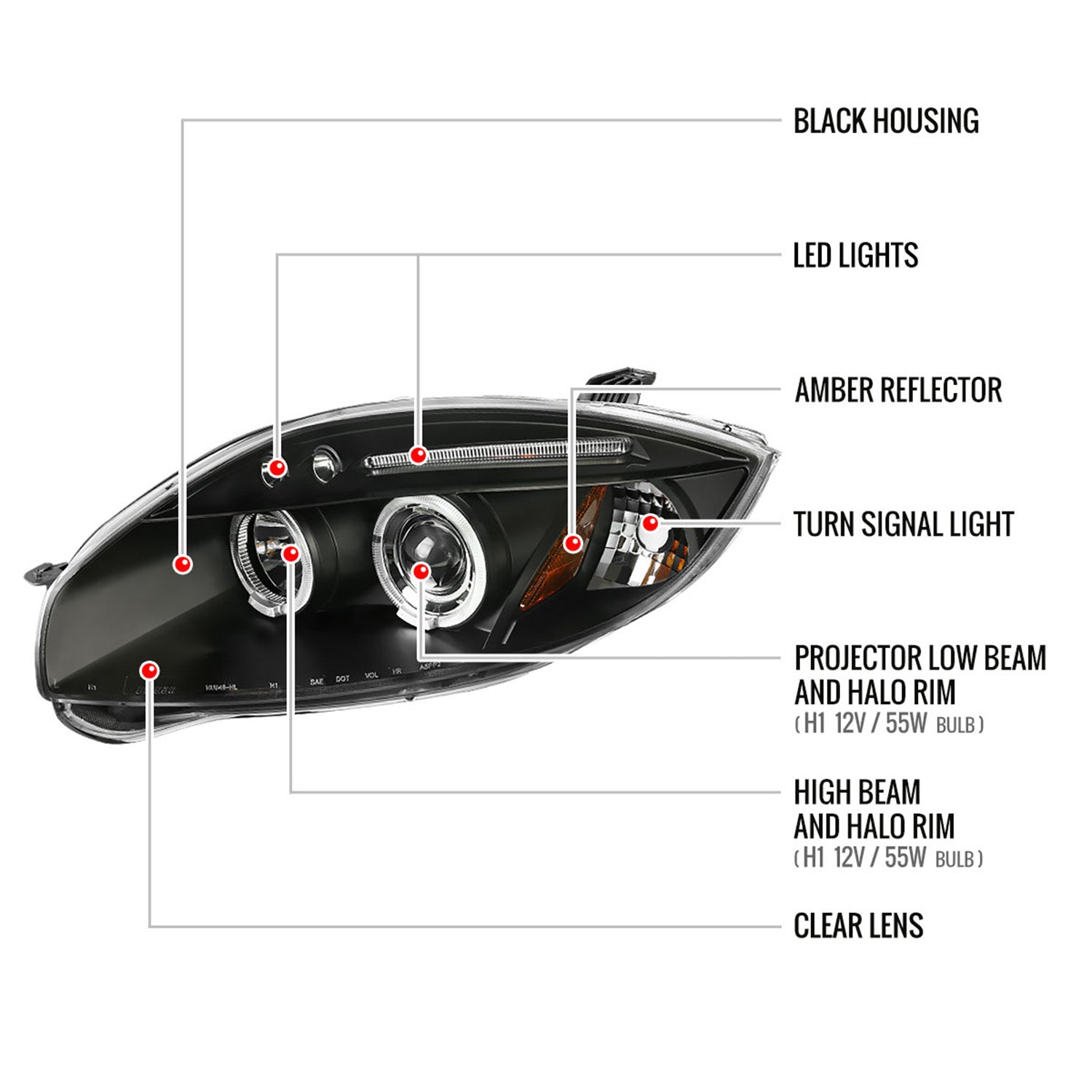 2006-2011 Mitsubishi Eclipse Dual Halo Projector Headlights Matte Black/Clear