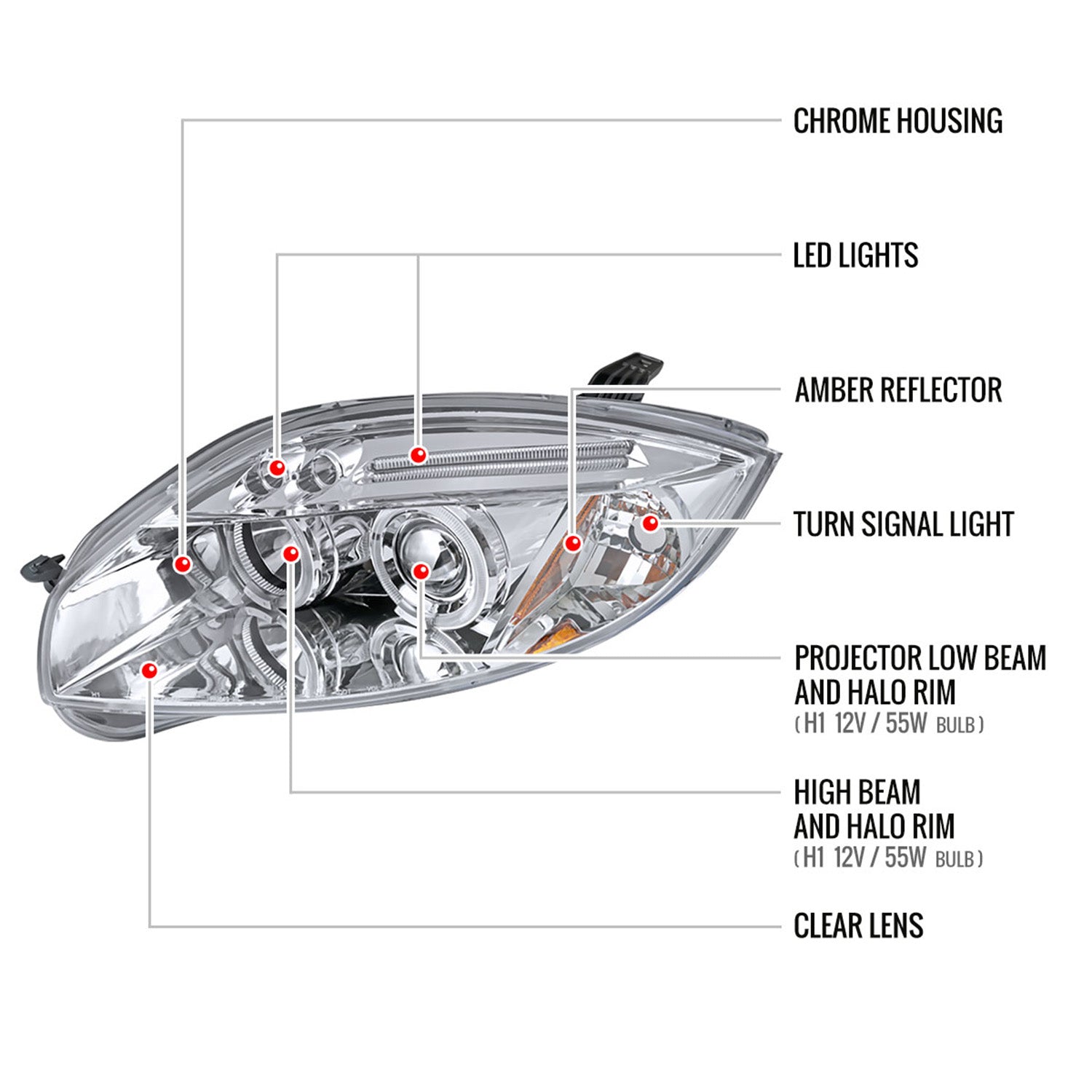 2006-2011 Mitsubishi Eclipse Dual Halo Projector Headlights Chrome/Clear Lens